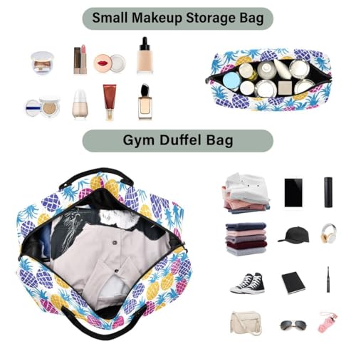 Funny Pineapple Fruit Colored Travel Duffle Bag Gym Bag Weekender Bags with Toiletry Bag Travel Trip Tote Bag4