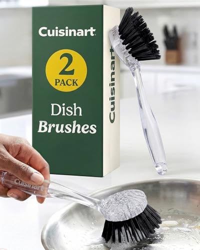 Image of Cuisinart Dish Brush with Handle 2 Pack - Kitchen Scrub Brush for Dishes, Pots & Pans, Non-Scratch Dish Scrubber, Firm Bristles for Sink & Cookware, Comfortable Grip for Everyday Cleaning