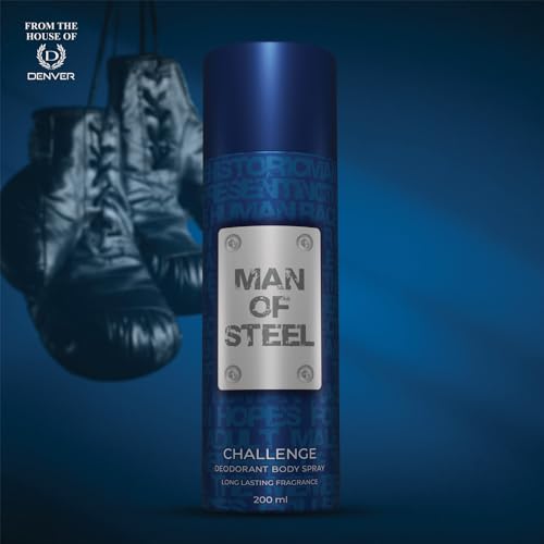 Image of Denver MAN OF STEEL Challenge Deodorant Body Spray - 200ML Each, Pack of 2 | Deodorant For Men