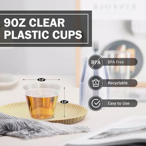 Clawsoff 9 oz Clear Plastic Cups, 100 Pack Disposable Fancy Cup for Wedding, Cocktail Cups 9 Ounce, Bulk Clear Plastic Tumblers for Iced Coffee, Cold Beverage by Clawsoff - Image 3