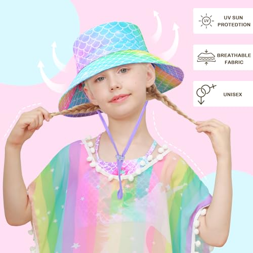 Bucket Hat for Kids Anti-UV Toddler Girls Sun Hats Wide Brim UPF 50+ Sun Protection Beach Hat for 2-9 Years3