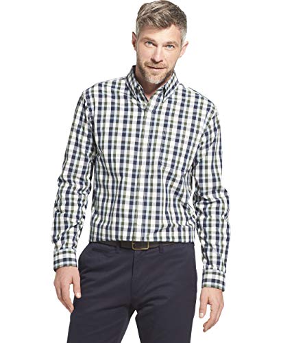 Arrow 1851 Men's Hamilton Poplin Long Sleeve Button Down Plaid Shirt, Navy Blazer, XX-Large