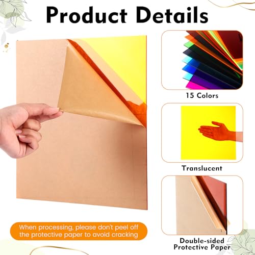 Image of Geetery 15 Pcs Colored Acrylic Sheets, 4 x 4 x 1 /8 Inch Thick Translucent Cast Acrylic Sheet, Plastic Boards for Back to School DIY Project Picture Frame, Art Crafts Laser Cutting Engraving, 15 Colors
