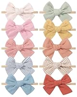 10PCS Baby Mädchen Stirnbänder Haar Bögen Nylon Baumwolle Leinen Haarbänder Handgemachte Haar Zubehör für Neugeborene Kleinkinder Kleines Mädchen und Kinder 3.5Inches