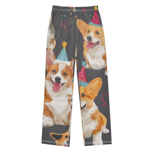 Corgi Dog Birthday Ribbon Boys Long Pants Soft Trousers Elastic Waist Kids Lounge Bottoms with Pockets S-XL