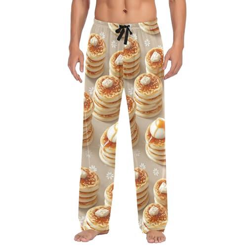 Men's Pajama Bottom Pancake Stacks with Syrup Cotton Pajama Pants Drawstring Sleepwear Long Pants Pockets