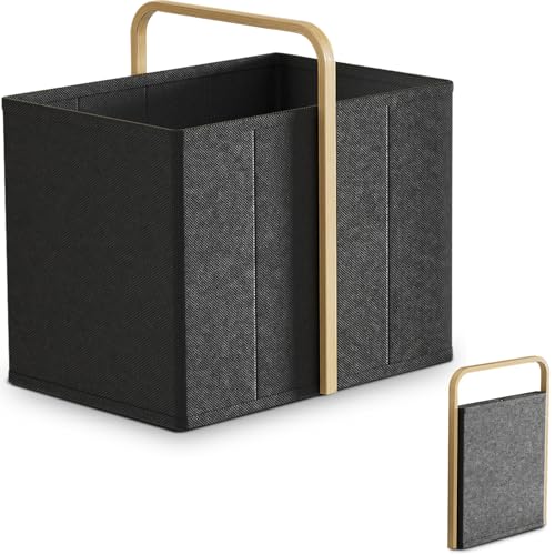 Vireon Faltbarer Wäschekorb mit Henkel 65L aus Bambus-Stoff (Schwarz) – Klappbarer Aufbewahrungskorb für Schlafzimmer & ...