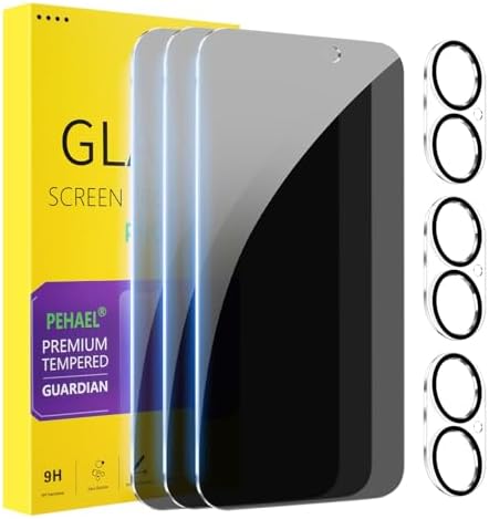 PEHAEL 3+3Pack for iPhone 17 Privacy Screen Protector with Camera Lens Protector Full Coverage Anti-Spy Tempered Glass Film 9H Hardness Easy Installation Bubble Free [6.3 inch]