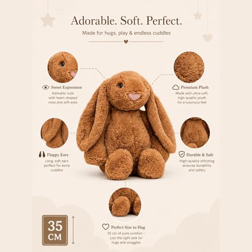 Image of Brown Bunny 35cm Ultra Soft Plush Stuffed Toy Cute Hugging Pillow Gift for Kids Boys Girls