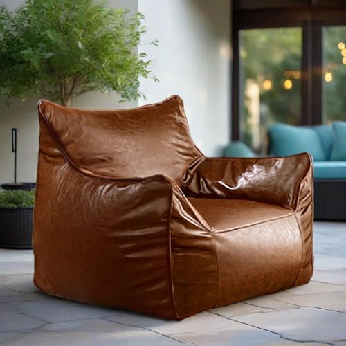 KBZSlyn Funda De Bean Bag De Lujo En Cuero PU (sin Relleno) Rellenable DIY • Impermeable para Sofá Y Silla • Salón, Dormitorio, Residencia Universitaria • Adultos Y Niños(Brown)