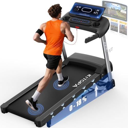Kitopa Laufband für Zuhause, Treadmill bis 7PS und 20KM/H, Profi Große Lauffläche Laufband mit 18 Steigung, Laufbander Klappbar mit interaktivem LCD-Display & Bluetooth, Laufbander bis 180KG
