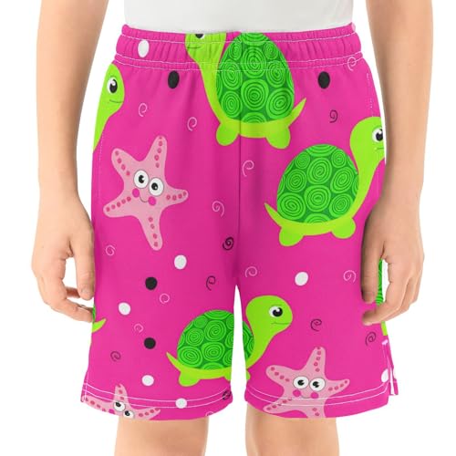 J JOYSAY Cartoon Turtle Starfish Fuchsia Boys Athletic Shorts Kids Youth Casual Shotrs with Elastic Waistband Pockets2