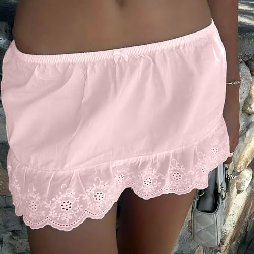 Sunloudy Women Lace Trim Slip Skirt Low Rise 90s Vintage Pleated Half Slips Skirt Low Rise Layered A Line Short Underskirt2