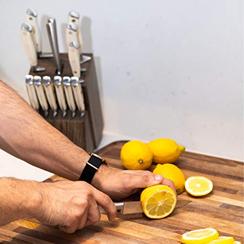 Styled Settings 15-Piece Forged Stainless Steel Triple Rivet White Knife Set With Block W/ Kitchen Sheers and Knife Sharpening Hone - Thumbnail 4