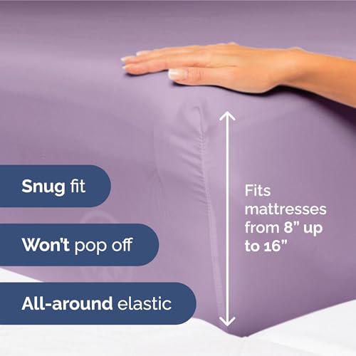 Image of King Size 4 Piece Sheet Set - Ultra Soft & Cooling Sheets - Lilac | Fits 8 Inch to 16 inch Mattress, Wrinkle Free & Fade Resistant with Deep Pockets, Breathable, Comfy Hotel Luxury Bedding