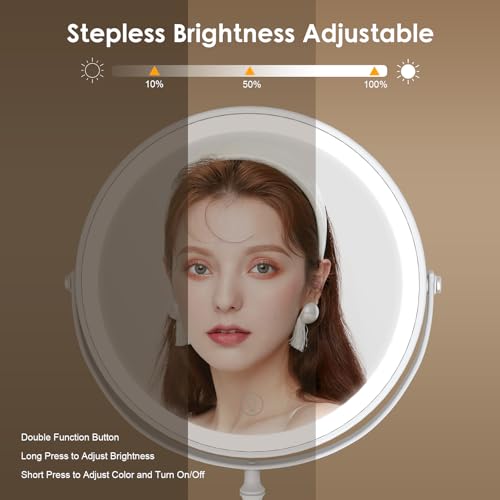 Image of DEIOVWXS Makeup Mirror, Rechargeable Vanity Mirror with 3 Lights, 1X /10X