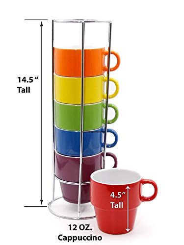 Image of gypsy color 12 oz Cappuccino Stacking Mug Set with Metal Stand, Set of 6