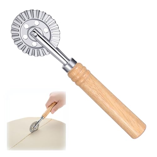 Teigrädchen Teigrad Gewellt mit Gezähnter Klinge Ravioli Roller Edelstahl Teigschneider Roller mit Langer Holzgriff Teigrad Teigroller Ravioli Schneidrad für Heimküche Produktion Ravioli und Pasta