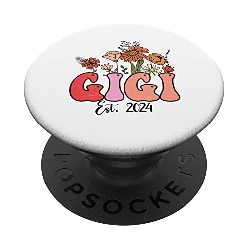 Flowers Groovy Retro Gigi Est 2024 Mommy New Mom Embarazo PopSockets PopGrip Intercambiable