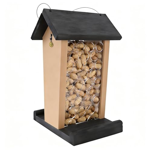 Crow Feeder - Hanging Whole Peanut Bird Feeder, Durable Solid Wood, Attracts Crows, Woodpeckers, Large Birds & Blue Jays - Outdoor Garden, Yard Use