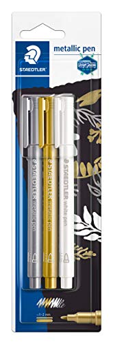 STAEDTLER 8323-S BK3 - Blister con 3 marcadores metálicos en colores blanco, oro y plata