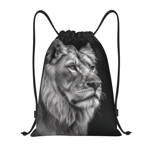 Gray Lion Print Drawstring Bag Backpack Waterproof String Bag Sackpack For Gym Sport