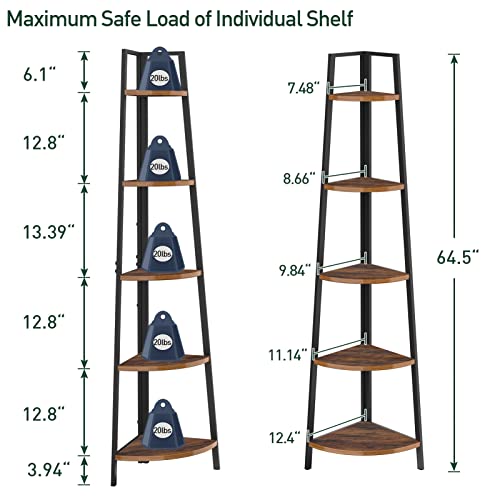 Springsun 5-Tier Ladder Corner Shelf, Display Rack Multipurpose Bookshelf And Plant Stand For Living Room(Brown) #TOP2