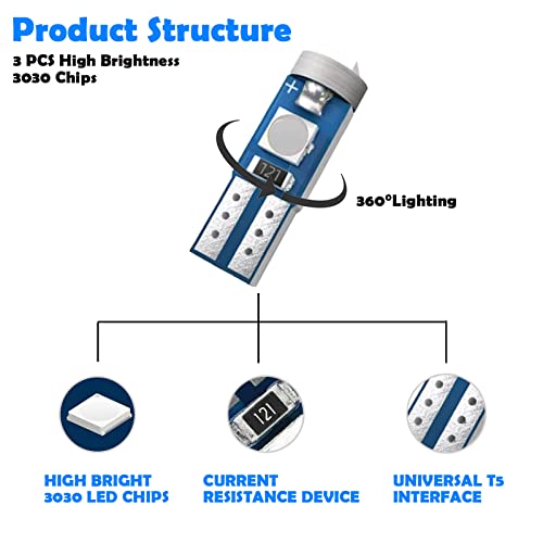 10 luces LED T5 tablero para auto, 3030 3SMD, blancas miniatura 5