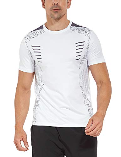 BALEAF Men\'s Quick Dry Short Sleeve T-Shirt Running Print Shirts White Size M