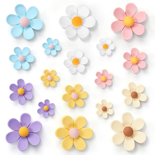 18 imanes decorativos 3D flores, 6 colores y 3 tamaños