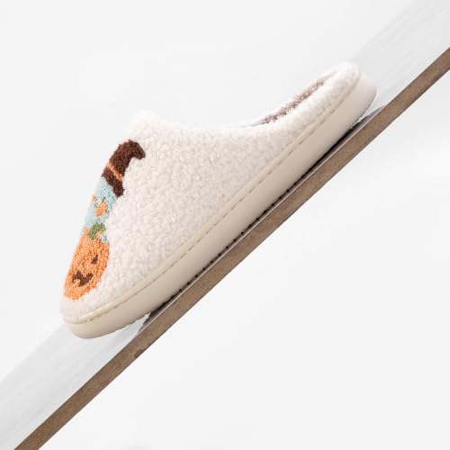 Image of Halloween Pumpkin Slippers for Womens Mens Plush Warm Spooky Lantern Pumpkin Slippers House Shoes