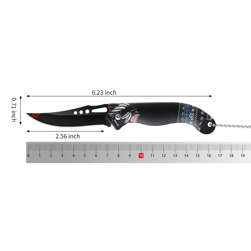 SELUCREH Mini Folding Knife for EDC,Stainless Steel Blade with Indiana Totem, Pocket Clip for Men or Women. (Black)