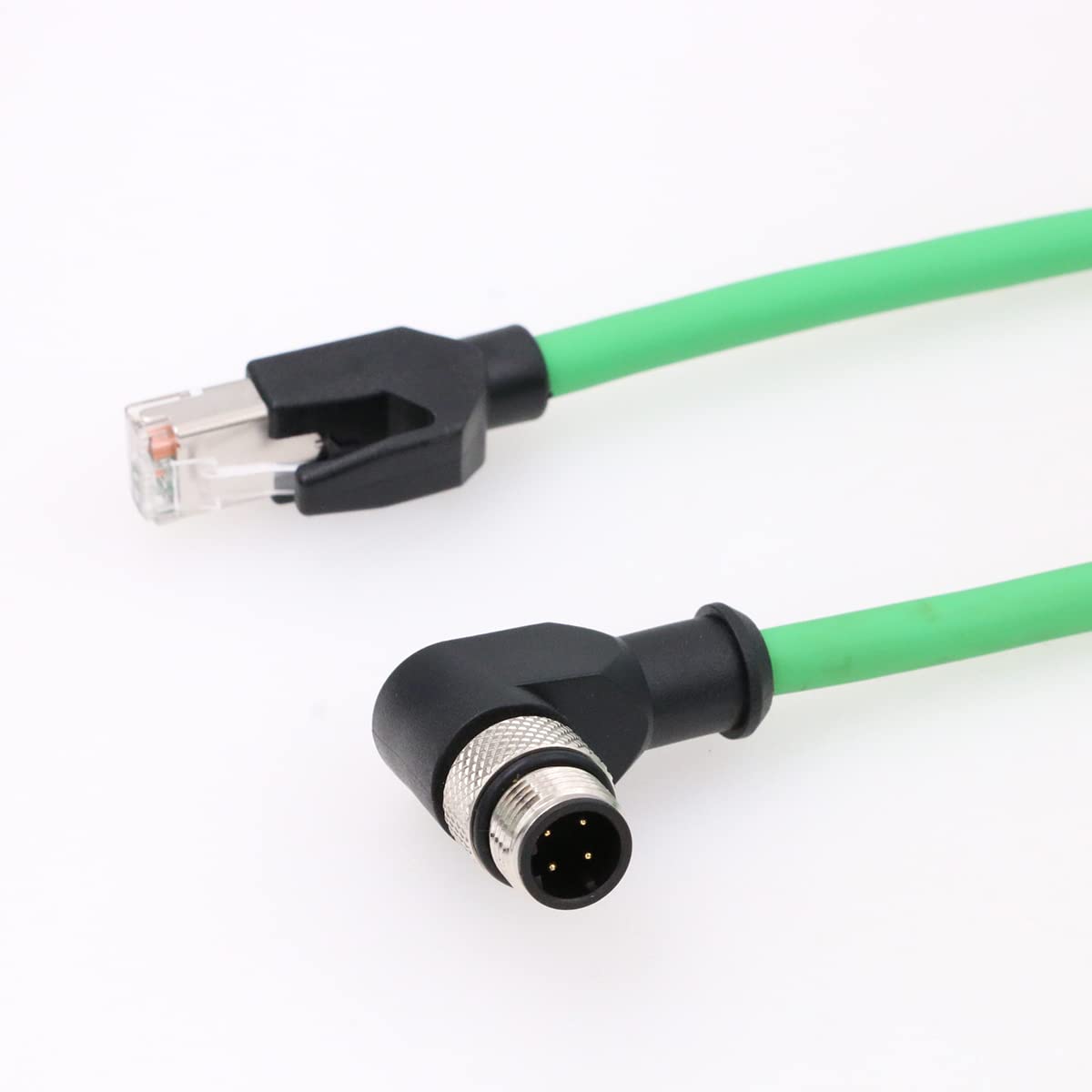 M12 4-poliger D-Code-Stecker auf RJ45 wasserdichtes Ethernet-Kabel für industrielle Ethernet-Anwendungen, gewinkelt, 10M