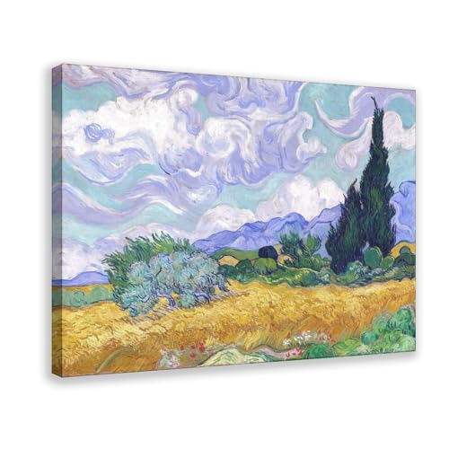 Impression sur toile Champ de blé avec cyprès de Van Gogh pour bureau 61x91 cm