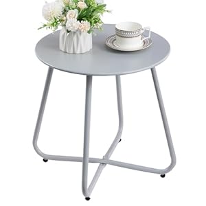 HollyHOME Beistelltisch Outdoor Gartentisch Balkontisch, Runder Patio Beistelltisch Kaffeetische Nachttisch Metalltisch Garten Terrasse, Grau