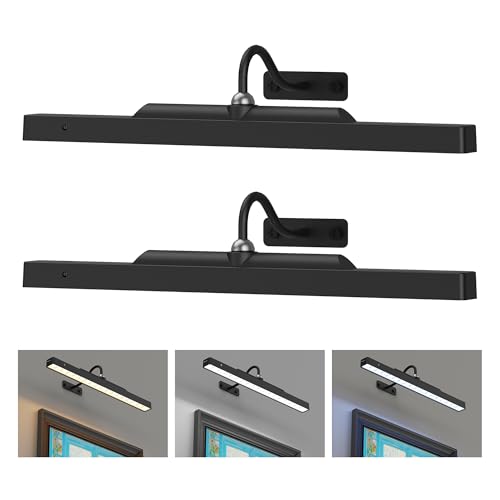 Image of 2Pack Picture Light, 13Hrs Lasting Battery Operated Picture Lights for Paintings,16in Remote Control Display Art Light with Timer for Wall Painting, Frame, Portrait, Display,Artwork,Gallery- Black