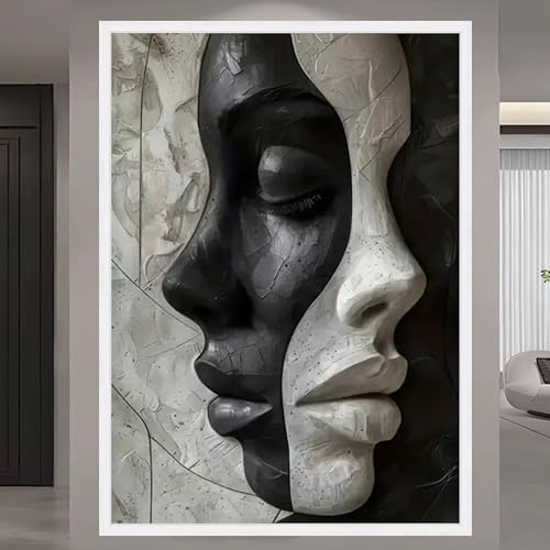 Tableau abstrait double face sur toile noir et blanc moderne LMYCHENG 70x100 cm