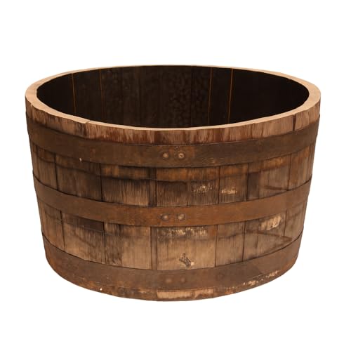 Eco Wine Furniture Half Whiskey Barrel Planter Rustic Wooden Garden Pot Authentic Recycled Whiskey Cask Outdoor & Indoor Decor 24" D x 24" W x 15" H