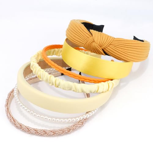 AHONEY Pacote com 7 faixas amarelas para mulheres e meninas, faixas de cabelo modernas antiderrapant