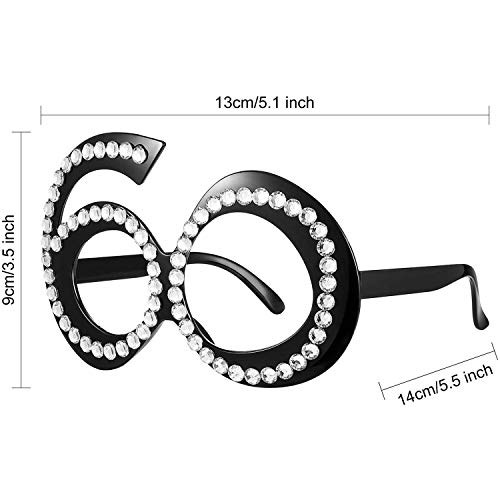 60th Birthday Decorations - 60th Birthday Glasses - Number Crystal Frame, Party Favors, Funny Costume Sunglasses, Novelty Eyewear Celebration Decoration Perfect For 60th Birthday Gifts 6 Pack - Thumbnail 2