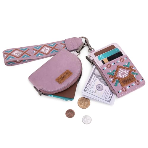 Image of Wrangler Western Keychain Wristlet Wallets for Women Retro Dual Pouch Wristlet Credit Card Holder Wallet with Zipper Pocket WG2214-W0051PP