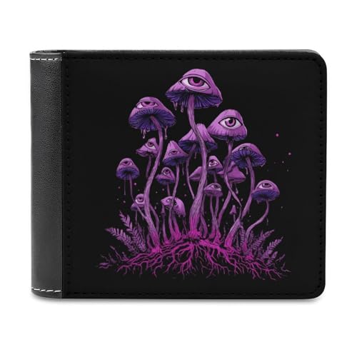 Trippy Magic Mushrooms Leather Wallets for Men Slim Bifold Purse Clutch with 6 Credit Card Pockets