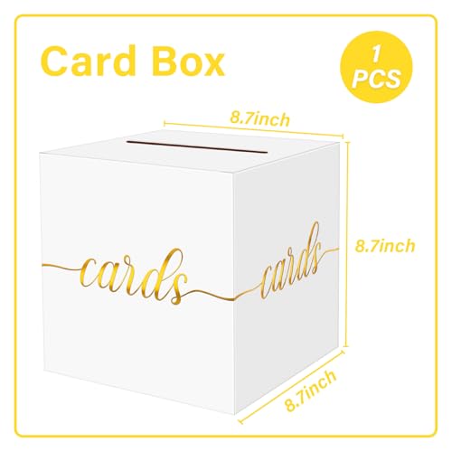 Image of 1 Pack White and Gold Foil Card Box for Party, 8.7 inch White Gift Card Box for Birthday, Wedding, Baby Shower, Retirement, Anniversary, Bridal Shower, Graduation, Raffle Ticket
