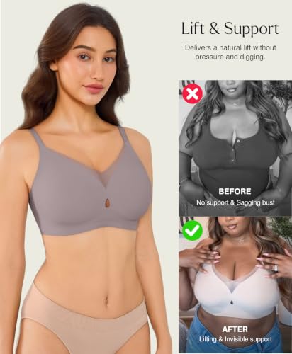 Image of Popilush Womens Wireless Push Up Bra Comfortable Supportive Everyday Bra | Support & Lift, No Underwire, Full Coverage, Flexible Fit, V Mesh Crossover, Soft Breathable Fabric, All Day Comfort