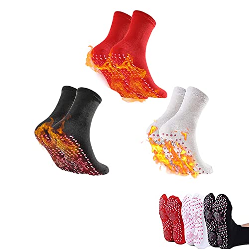 YIPBFUONE 3 pares de calcetines de esquí con calefacción, calcetines magnéticos antideslizantes, calcetines calefactables turmalina, calcetines magnéticos al aire libre para mujer y hombre, Weiß, M/L Cover