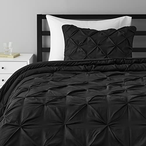 Amazon Basics Pinch Pleat Comforter Set, Navy Blue