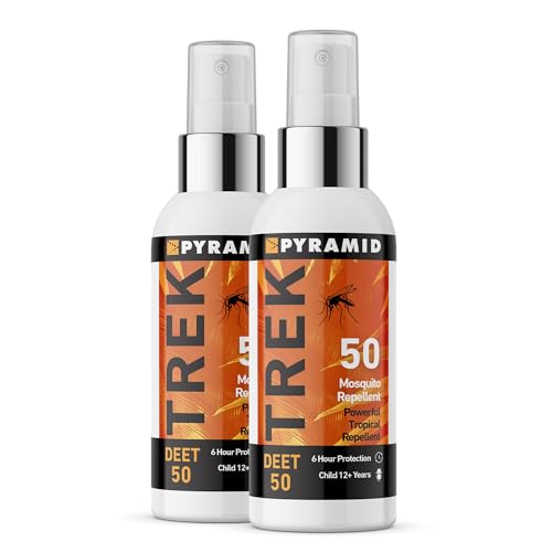 Pyramid Trek 50 Insect Repellent, 50% DEET Max Strength Mosquito Repellent, Up to 6hrs Protection. Unscented, Fast-Drying Spray for Travel, Trekking, Camping, Festivals. Suitable for Age 12+ (2x60ml)