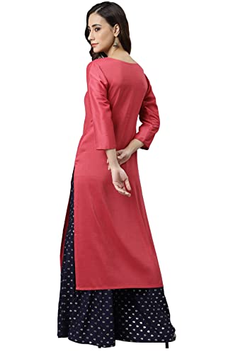 Image of Janasya Women's Pink Poly Silk Embroidered Straight Kurta