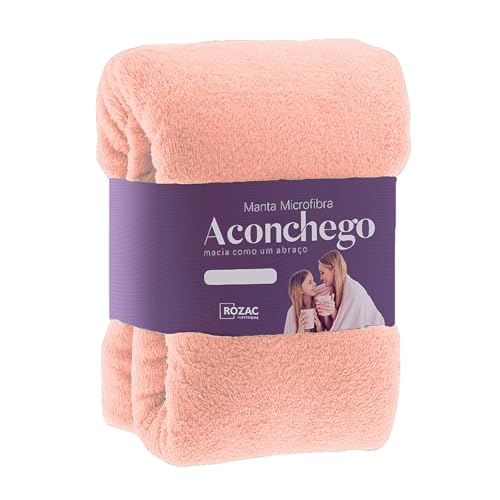 Aconchego Manta Microfibra, Cobertor Macio e Confortável, Rozac (Rosa, Casal)