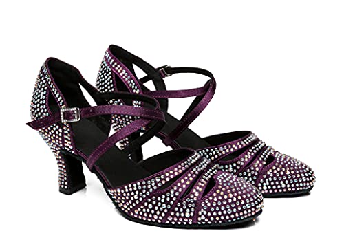 Minishion Rhinestone Dancing Shoes Women Mid Heel Latin Ballroom Pumps L475 Purple Us 8.5 #TOP21